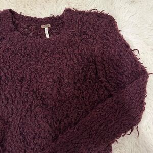 Free People Distressed Maroon Crew Neck Sweater